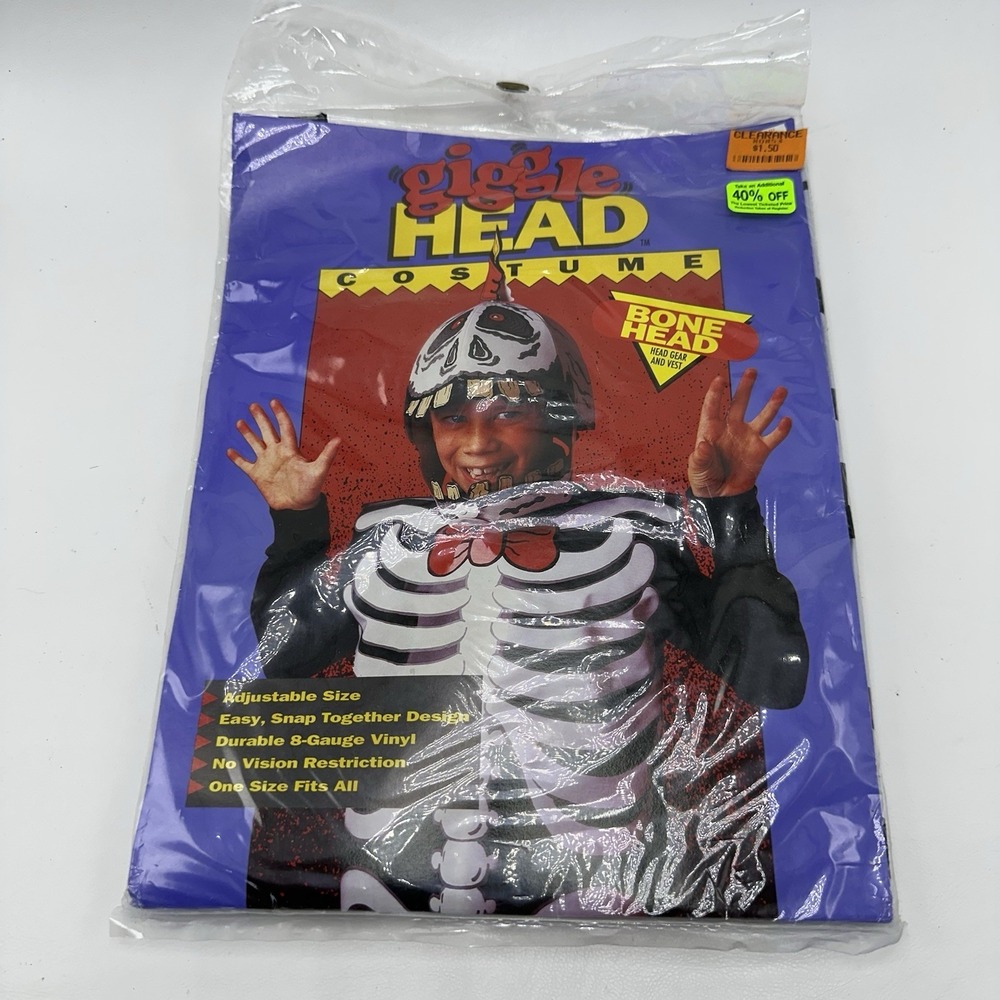 Giggle Head Costume Bone‎ Head Vintage 1991 NOS Skeleton